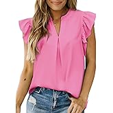 Dokotoo Womens Summer Tops Dressy Casual V Neck Ruffle Short Sleeve Solid Blouses Tops