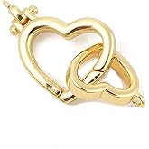 LiQunSweet 5 pcs Heart Theme Brass Clasps Spring Gate Rings Real 18K Gold Plated Connector Extender Clasps for Necklace Bracelet Keychain Handbag Jewelry Findings - 16mm