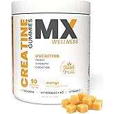 MX Wellness Creatine Monohydrate Gummies for Men & Women – Real Fruit Gummy Supplement for Muscle Growth, Recovery, Longevity, Cognitive Health & Memory – 90 Chews (90 Gummies, Mango)