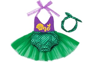 HenzWorld Baby Halloween Costumes Infant Mermaid Costume with Headband Bodysuit 1st Birthday Girl Outfit Romper Tutu Dress