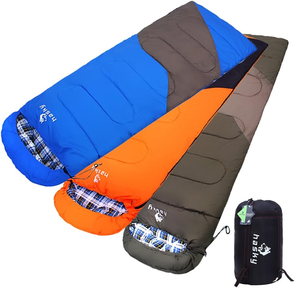 Campsod Long Cotton Sleeping Bag Warm Camping Lightweight Sleeping Bag Rectangular Orange