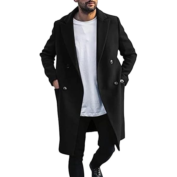 Thatrich Mens Long Peacoat Lightweight Trench Coat Button Down