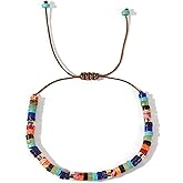 Frigotine Healing Crystal Rainbow Bead Adjustable Bracelets for Woman，Natural Colorful Gemstone Beaded Beach Surfer Summer Jewelry Gifts