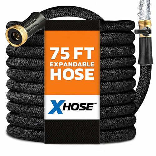 X-Hose Pro Expandable Garden Hose 75Ft, Heavy Duty Lightweight Retractable Water Hose, Flexible Hose, Weatherproof, Crush Resistant Solid Brass Fittings, Kink Free Expandable Hose as Seen on TV