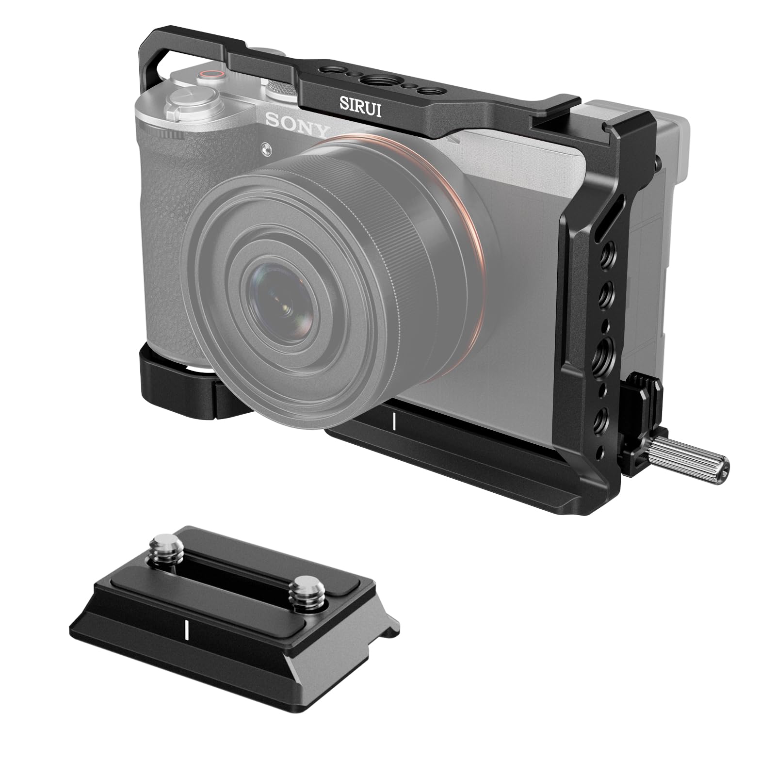 SIRUI A7C II/A7CR Full Cage with HDMI Cable Clamp, Vlogging Camera Cage for Sony Alpha 7C II/Alpha 7CR with 2 in 1 QR Plate for Arca/Manfrotto, Hinge Arm, Built-in NATO Rail, AM-A7CII