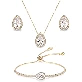 UDYLGOON Cubic Zirconia Teardrop Earrings Necklace Bracelet Jewelry Set For Bride Bridesmaids Bridal Wedding Party Prom Jewelry Gift