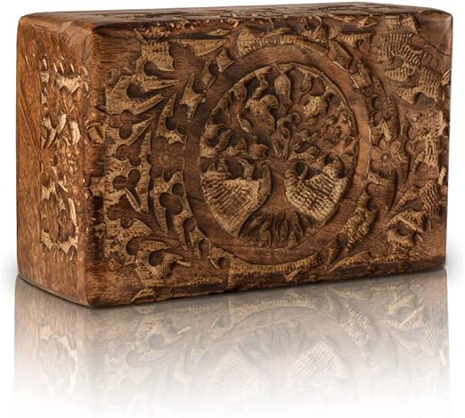 Caja de madera decorativa hecha a mano, diseño de árbol de la vida, caja del tesoro,