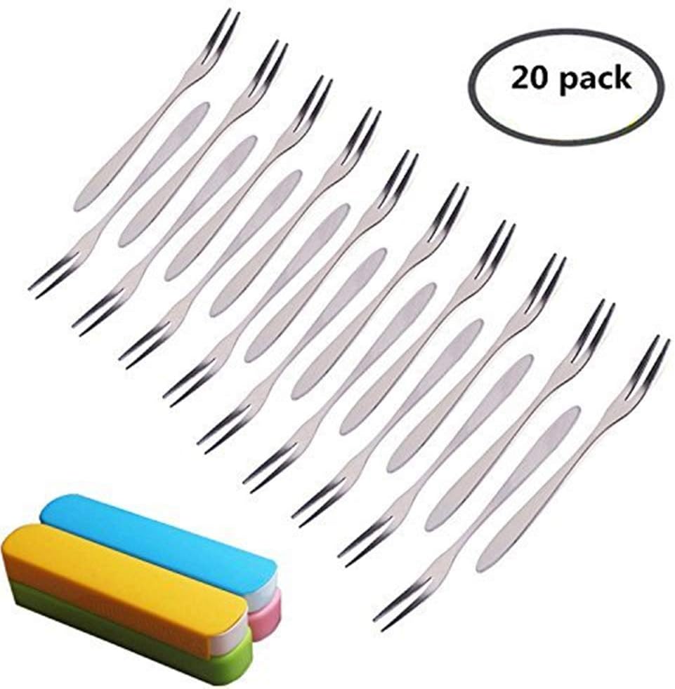 DILER 20 Pcs Dessert Forks, Mini Stainless Steel Bistro Cocktail Forks Tasting Appetizer Forks Cake Forks,Fruit Salad Forks Set for Home Bistro Restaurant Party Use,Plastic box package