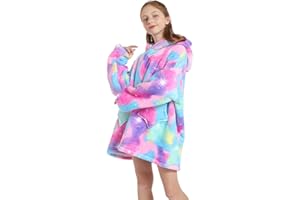 Markdang Wearable Blanket Hoodie for Kids 29.5”Comfy Colorful Sherpa Hooded Oversize with Cute Star Pocket Sweatshirt Blanket for Kids Indoor & Outdoor