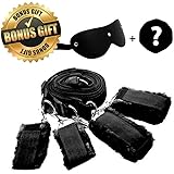 FriskyNite™ Premium Bed Restraint System Kit Medical Grade Strap with Soft Furry Comfortable Wrist and Ankle Cuffs BONUS Gift Included (Black)