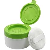 1Pcs Empty Refillable Baby Talcum Powder Box with Green Lid Sifter and Powder Puff Baby Skin Care Powder Case Loose Powder Jar Container Bottle Holder for After-Bath