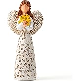 DEWLULU Hand-Painted Angel Figurine with Sunflower & Tree of Life Design - 5.9" Collectible Sculpture for Retirement Gifts, Home Decor, Sunflower Lovers