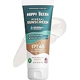 Happy Ocean SPF 45 Biodegradable Reef Safe Sunscreen for Face & Body, Non-Nano Zinc Oxide, Natural Fragrance Free Non Toxic Organic Mineral Sunscreen, Travel Size Reef Friendly Mineral Based 2.5 Fl Oz