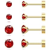 Valentines Gifts Flat Back Earrings for Women Multipack | Helix Earrings | Cartilage Earring | Nickel Free Hypoallergenic Earrings | Cubic Zirconia Red Earrings Studs Jewerly(3mm+5mm)