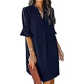 QACOHU Summer Dresses for Women V Neck Ruffle Short Sleeve Casual Shift Dress