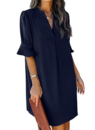 QACOHU Spring Summer Dresses for Women 2025 V Neck Flowy Swing Shift Dress  Blue XXL in Dubai - UAE | Whizz Casual