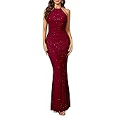Parthea Women's Sexy Sequin Bodycon Backless Sparkly Mesh Evening Party Elegant Maxi Dresses