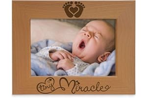 KATE POSH Tiny Miracle Engraved Natural Wood Picture Frame, New Baby Frame, Newborn Baby Gift, Gender Reveal Gift (4x6 Horizontal)