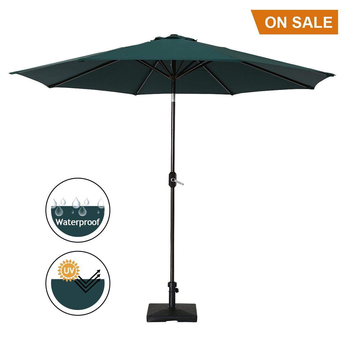 SUMBEL Outdoor Umbrella 9 Feet Aluminum Market Umbrella Table Umbrella with Push Button Tilt for Patio, Garden, Deck, Backyard, Pool, 100% Polyester, Green