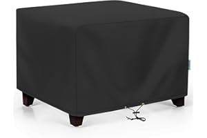 SunPatio Outdoor Ottoman Cover, Waterproof Square Coffee Table Cover, Patio Furniture Side Table Cover, All Weather Protection, 32W x 32D x 18H, Black