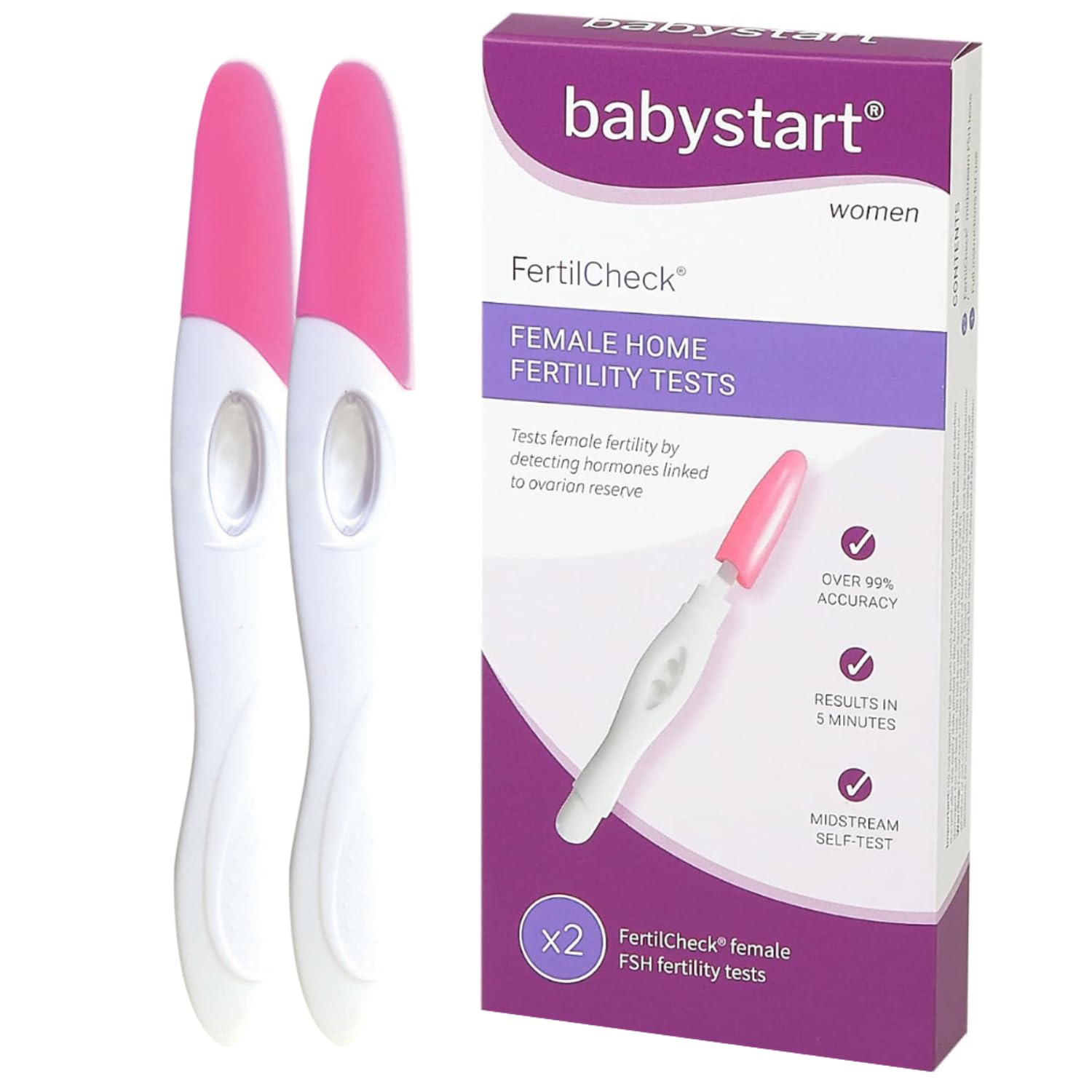 Babystart FertilCheck Fertility Test Kit for Women - Hormone Testing Kits 2X FSH ECO Strip Midstream Self Test and Instruction Leaflet - Easy Home Fertility Tests for Couples Trying for a Baby