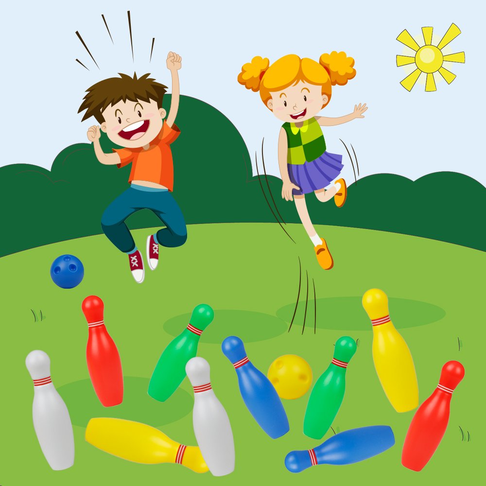 12 Pcs Skittles Bowling Set Toy Outdoor Indoor Bowling Pins Game with 2 Balls for Kids over 3 Years Old (Medium)