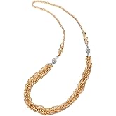 COOLSTEELANDBEYOND Champagne Gold Necklace Crystal Bead Chains Rhinestone Magnetic Clasp Detachable Two Collar Necklace