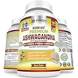 Ashwagandha KSM-66 by Fresh Healthcare, 1200mg Pure and Potent Root Extract Capsules with Natural Black Pepper for High Absorption, Non-GMO Vegan Supplement Pills, Bonus E-Book with Purchase