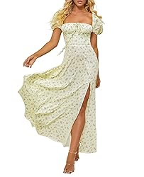 Women's Summer Puff Sleeve Floral Print Split Maxi