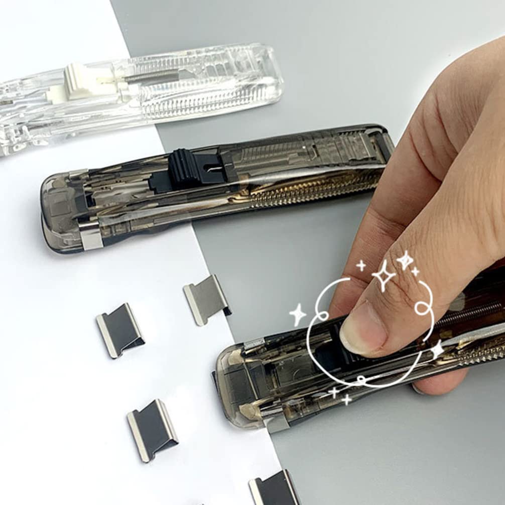 STOBOK Clam Clip Dispenser Portable Stapler Clip Holder with 100 Reusable Metal Clips Paperless Stapler for Office Document School Stationery