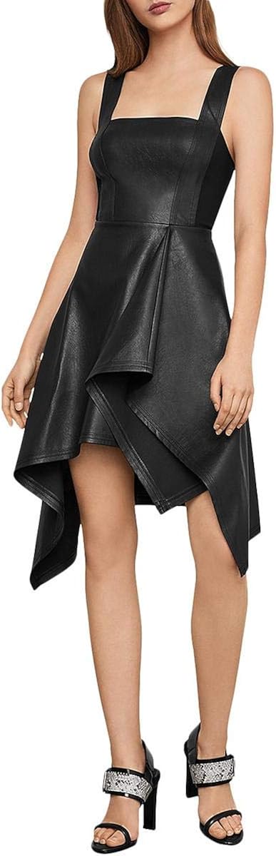 BCBGMAXAZRIA Women's Faux Leather Asymmetric Dress: Clothing