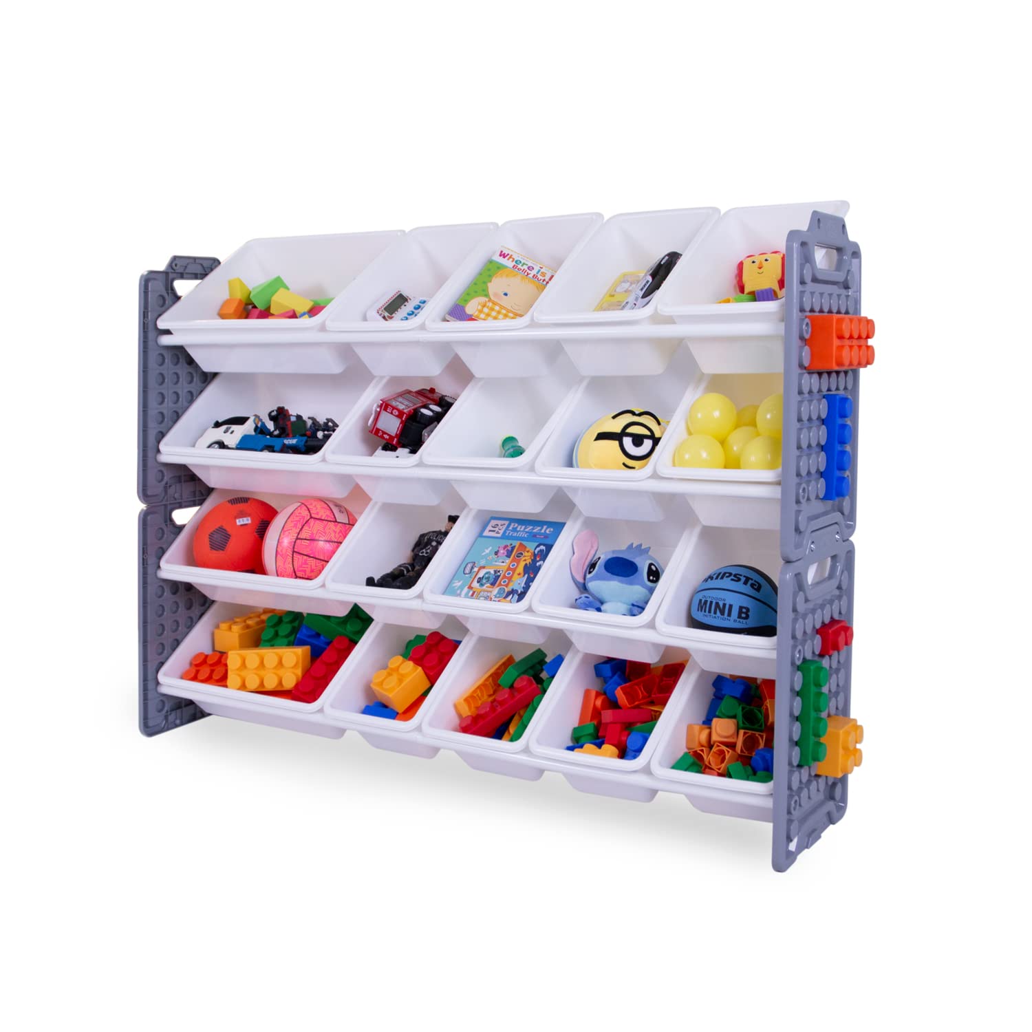 UNiPLAY Toy Organizer with 20 Removable Storage Bins, Multi-Bin Organizer for Books, Building Blocks, School Materials, Toys with Baseplate Board Frame (Gray) Image