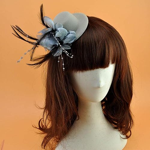 Amazon ヘアアクセサリーヘッドフラワーヘアピンはステージフェザー小さな帽子ヘッドドレス幼稚園ジャズダンスヘアアクセサリーグレーを示しています バレッタ クリップ 通販