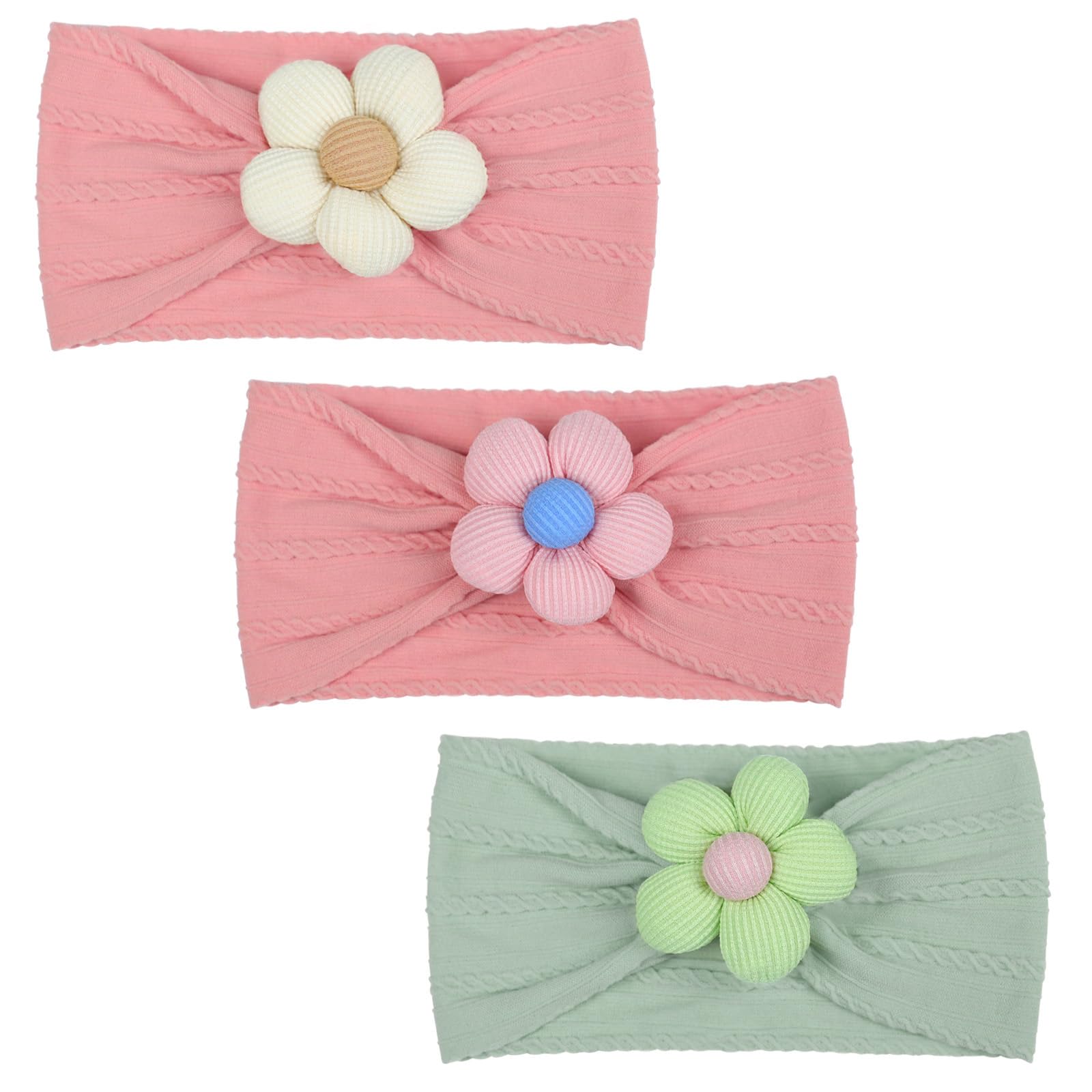 Photo 1 of MIUXUESO 3 Pcs Baby Flower Headbands Baby Girls Nylon Headbands Soft Hairbands Hair Accessories for Newborn Infant Toddler Kids (Rose Pink? Green)