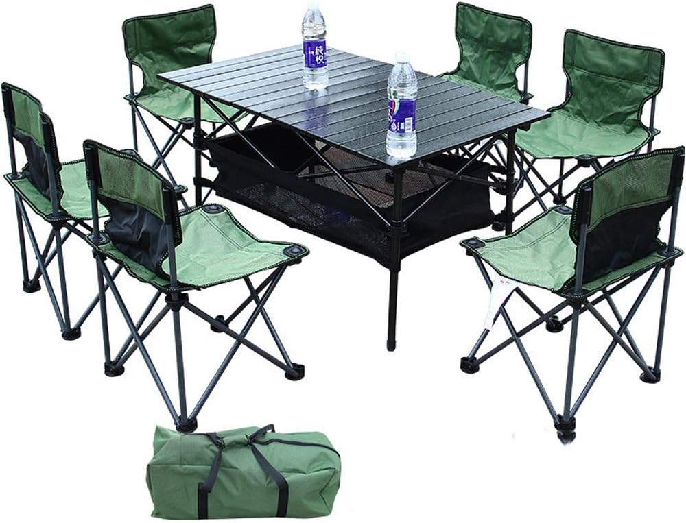 Folding table and chair set 4 people 6 people multi-person folding table and chairs, barbecue camping self-driving equipment set, 6X chair, 1X table