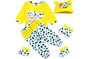 OYESY Reborn Baby Dolls Clothes 20 inch Outfit Accessories Yellow Cow 5pcs Set for 17-23 Inch Reborn Doll Newborn Girl&Boy Clothing Set【Super Cute Yellow Cow 5pcs Set 】