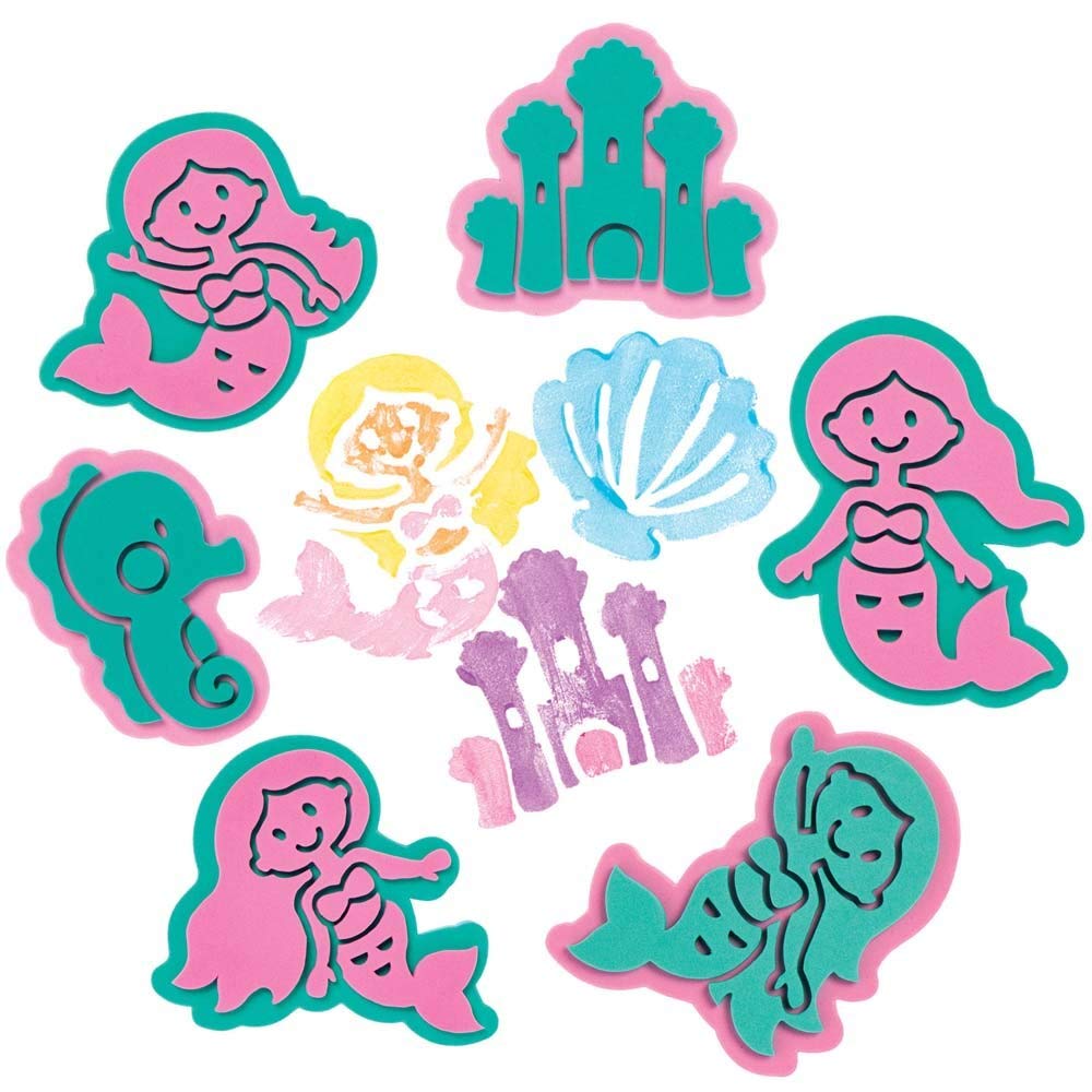 Baker Ross FE167 Mermaid Craft Foam Stampers - Pack of 10, Craft Stamps, Stamp Sets for Children, Ideal for Kids Arts and Crafts Projects
