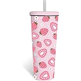 WWHSAI Strawberry Tumbler 24oz, Travel Stainless Steel Tumbler Keeps Drinks Cold & Hot, Double Wall Vacuum Insulated Coffee Cup, Strawberries Festival Gifts for Strawberry Lovers Girls Women Sister