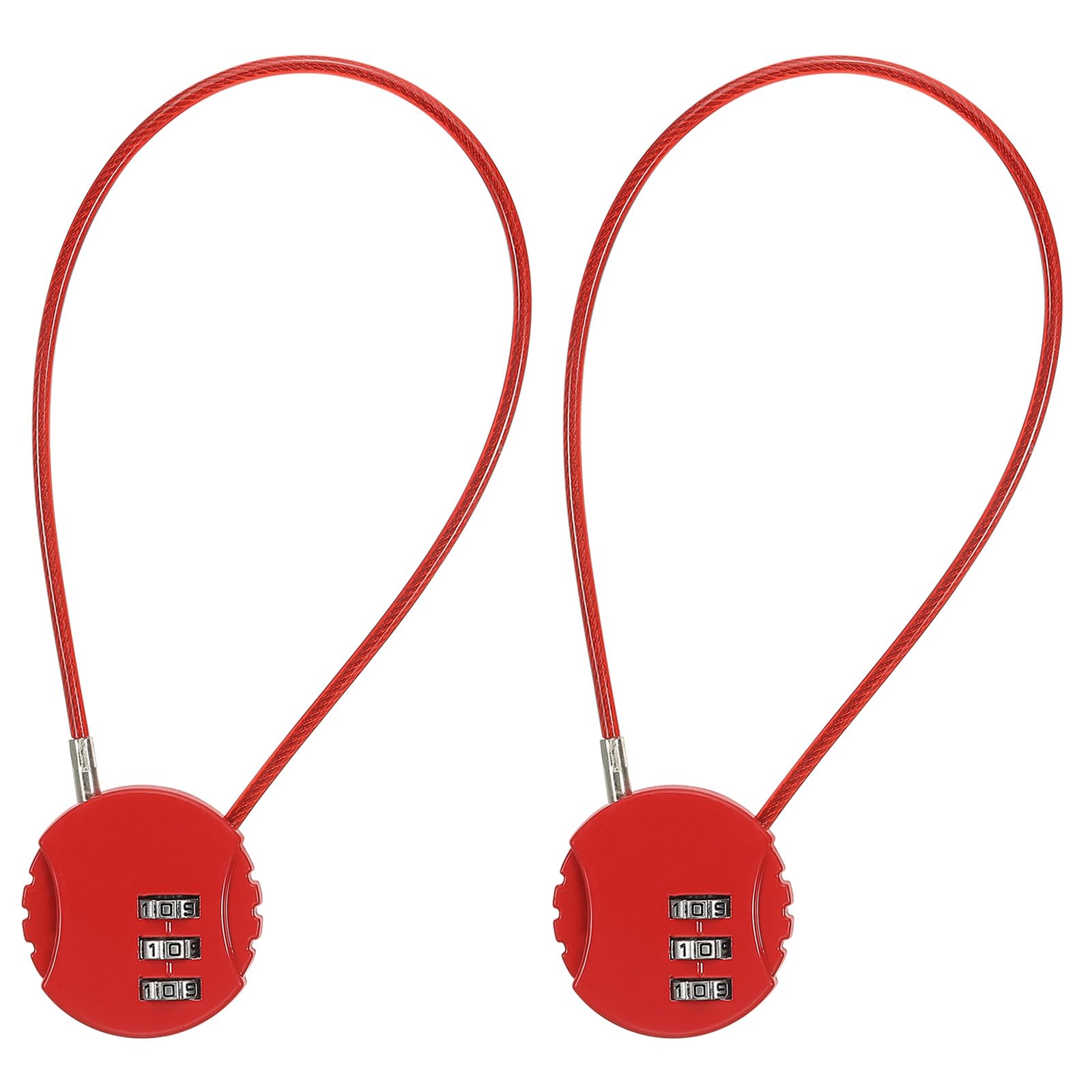 PATIKIL 2 Pack 3 Digit Combination Lock,Round Helmet Padlock Cable Lock Gym Locker Lock with 0.98Ft Flexible Security Steel Lock Wire for Bike Locker Travel Luggage, Red