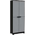 Ram Quality Products Prestige Utility Adjustable 3 Shelf Tool Organizing Storage Cabinet with Lockable Double Doors for Indoor and Outdoor Use, Gray