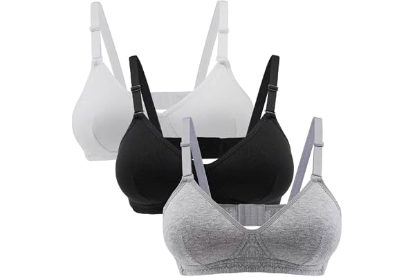 Hbhpov Teenage Girls Cotton Bras Breathable Underwear Wire Free Sports Bra with Adjustable Straps Training Bralette