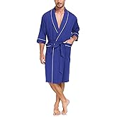 EA'S SECRET 100% Cotton Men's Lightweight Robe Summer Short Sleeve Bathrobe Soft Knee Length Robe with Pockets
