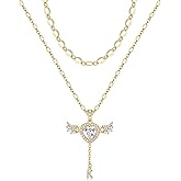 MEIITRUE Angel Heart Initial Necklaces for Women,14K Gold Plated Cubic Zirconia Love Letter Necklace with Movable Wings Dainty Layered Custom Name Pendant Personalized Chain Stackable Jewelry Valentine's Day Gift