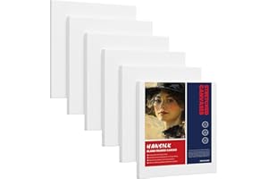 HANSILK Stretched Canvas for Oil/Acrylic Painting 12x12 Inch (6 Pack) - 100% Cotton Triple Primed White Artist Canvas Boards, Blank for Acrylic, Oil, Watercolor - Professional Art Supplies
