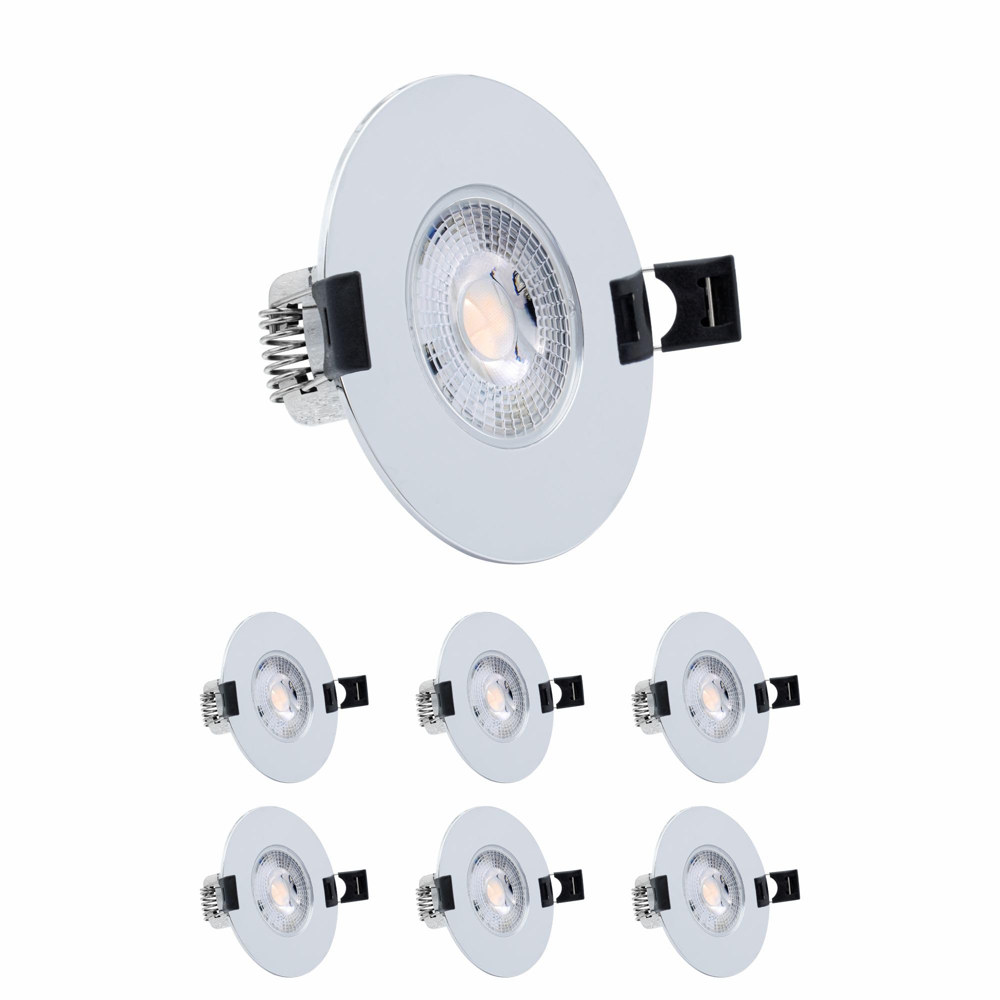 6X Sanlumia LED Recessed Downlight IP44 Ultra Slim Mains Powered Intergrated Flat Spotlight,7W 600lm,38 Beam Angle, 6400K Cool White, Chrome Finish Spot Ceiling Kitchen Bedroom Bathroom Living Room
