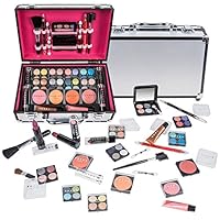 SHANY Carry All Makeup Train Case with Pro Makeup and Reusable Aluminum Case - Silver