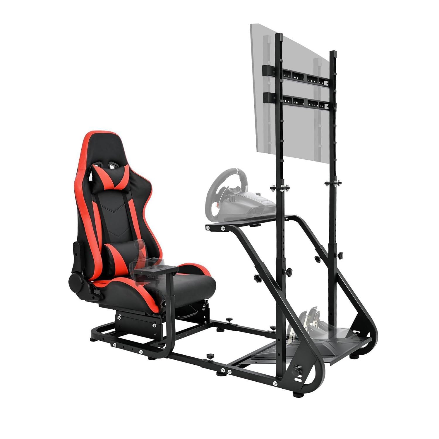 Supllueer Racing Simulator Cockpit with Comfort Gaming Seat&Monitor Stand Fit for Logitech/Thrustmaster/Fanatec GPRO G29 G920 T300, Adjustable Sim Race Mount No Steering Wheel Shifter Pedal Display