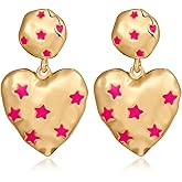 FILMOON Heart Earrings for Women Pink Dangle Earrings Fashion Statement Jewelry