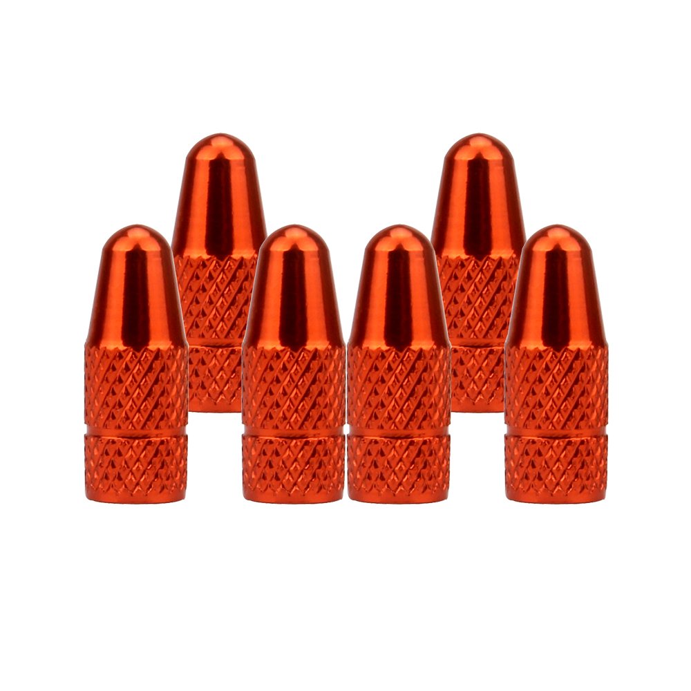 SENZEAL 6Pcs Bicycle Presta Valve Dust Caps Aluminum Alloy French Style Cycling Tyre Valve Stem Caps for MTB Bicycle Road Bike Wheels Orange