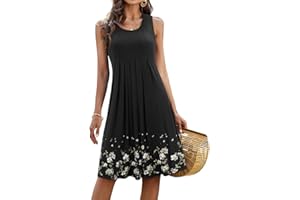 KILIG Womens Summer Dresses Floral Print Casual Soft Pleated Sleeveless Crewneck Tank Sundress Midi for Boho Beach 2024